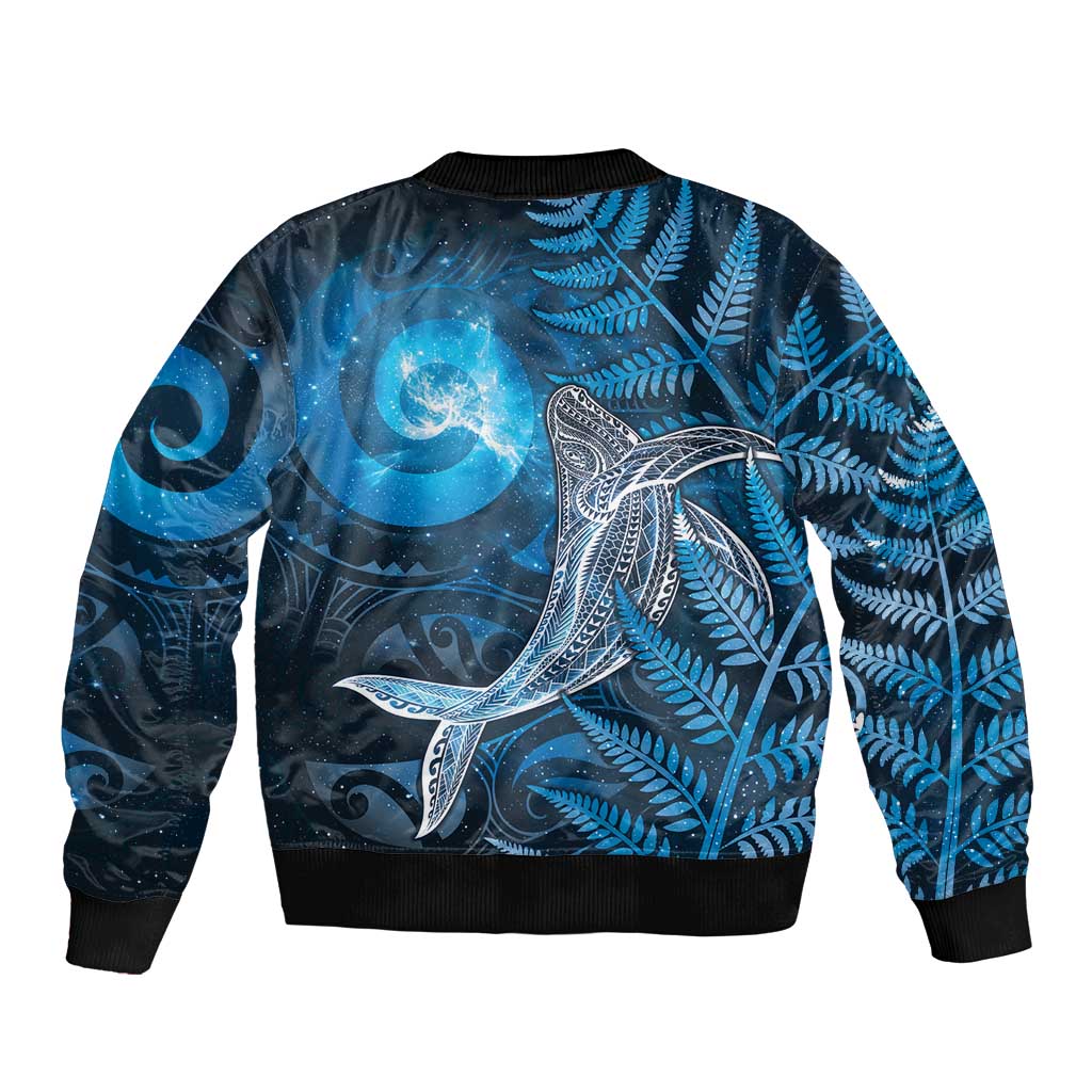 New Zealand Matariki Bomber Jacket Maori Koru With Humpback Whale Blue