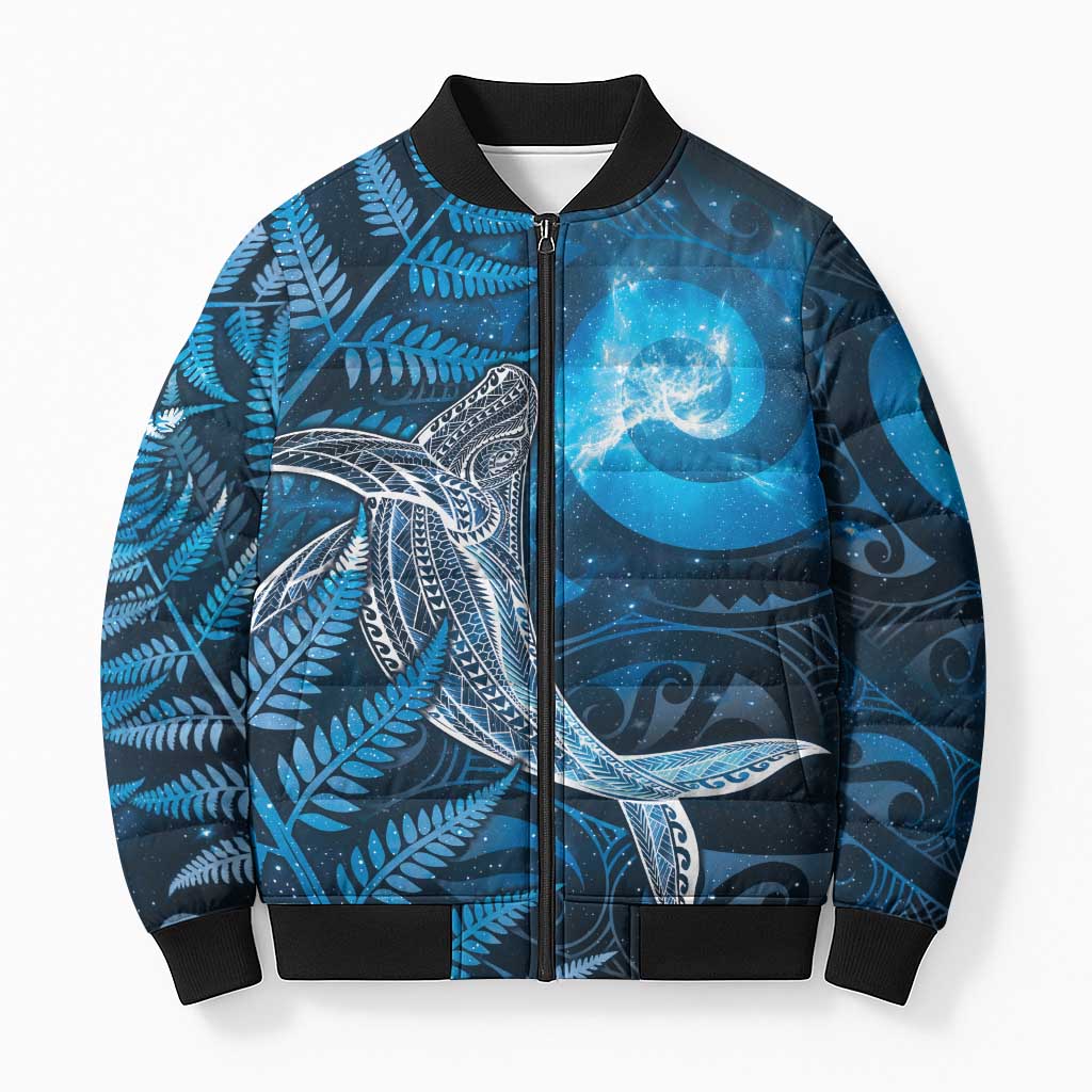 New Zealand Matariki Bomber Puffer Jacket Maori Koru With Humpback Whale Blue
