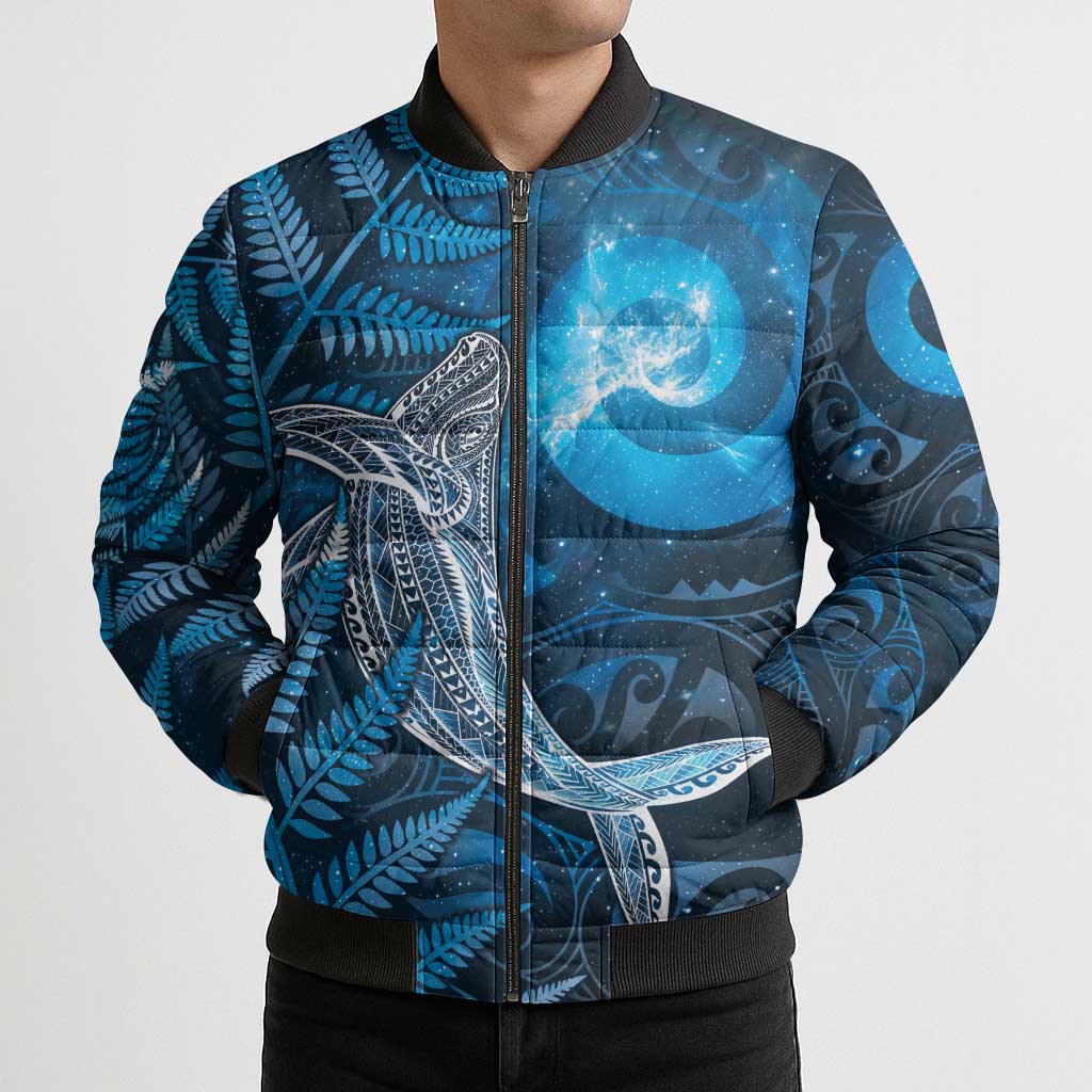 New Zealand Matariki Bomber Puffer Jacket Maori Koru With Humpback Whale Blue