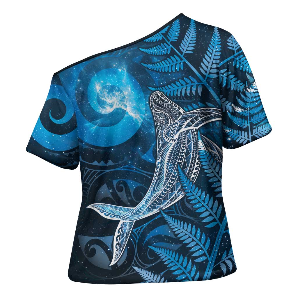 New Zealand Matariki Cross Shoulder Shirt Maori Koru With Humpback Whale Blue