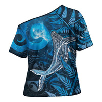 New Zealand Matariki Cross Shoulder Shirt Maori Koru With Humpback Whale Blue