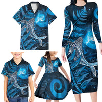 New Zealand Matariki Family Matching Long Sleeve Bodycon Dress and Hawaiian Shirt Maori Koru With Humpback Whale Blue LT05 - Polynesian Pride