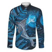 New Zealand Matariki Family Matching Long Sleeve Bodycon Dress and Hawaiian Shirt Maori Koru With Humpback Whale Blue LT05 Dad's Shirt - Long Sleeve Blue - Polynesian Pride