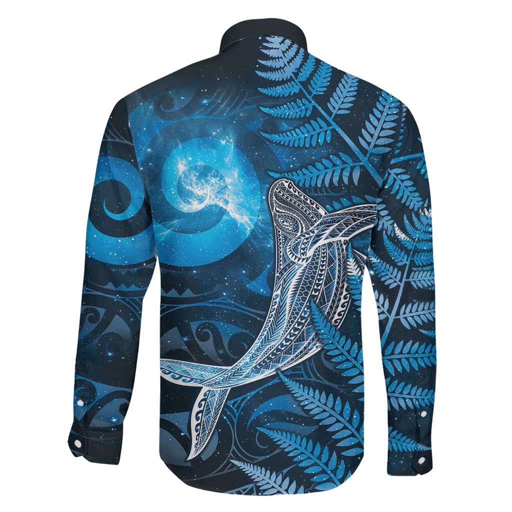 New Zealand Matariki Family Matching Off The Shoulder Long Sleeve Dress and Hawaiian Shirt Maori Koru With Humpback Whale Blue LT05 - Polynesian Pride