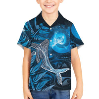 New Zealand Matariki Family Matching Off Shoulder Short Dress and Hawaiian Shirt Maori Koru With Humpback Whale Blue LT05 Son's Shirt Blue - Polynesian Pride