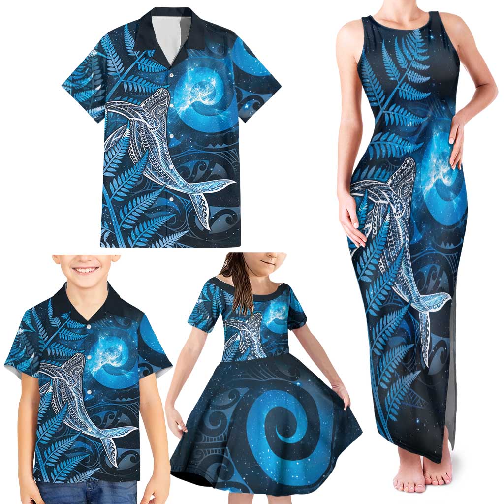 New Zealand Matariki Family Matching Tank Maxi Dress and Hawaiian Shirt Maori Koru With Humpback Whale Blue LT05 - Polynesian Pride