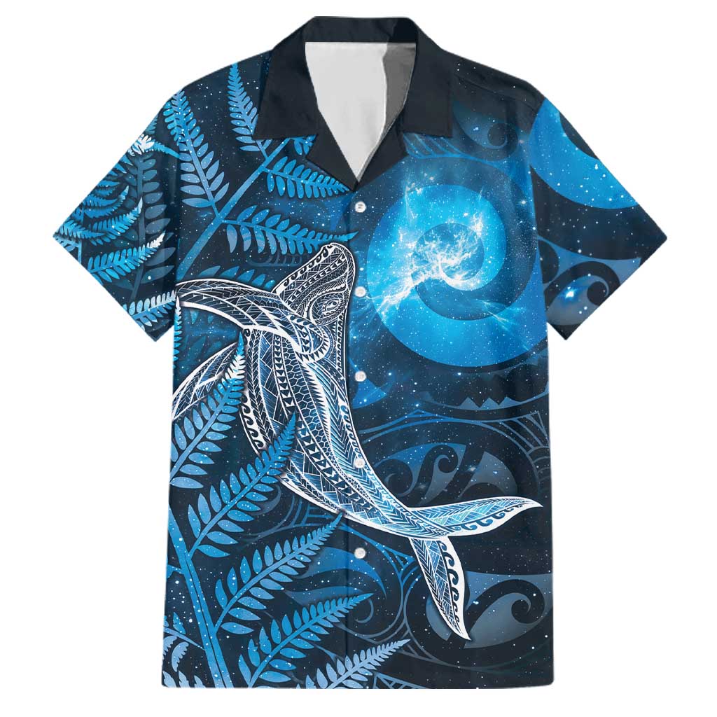 New Zealand Matariki Family Matching Tank Maxi Dress and Hawaiian Shirt Maori Koru With Humpback Whale Blue LT05 Dad's Shirt - Short Sleeve Blue - Polynesian Pride