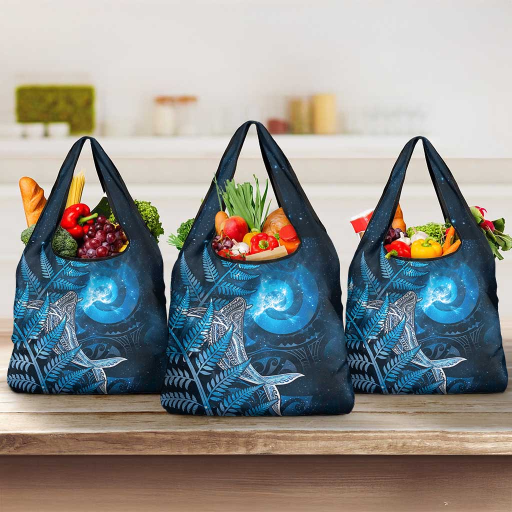 New Zealand Matariki Grocery Bag Maori Koru With Humpback Whale Blue LT05 3-pack One Size Blue - Polynesian Pride