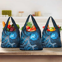 New Zealand Matariki Grocery Bag Maori Koru With Humpback Whale Blue LT05 3-pack One Size Blue - Polynesian Pride
