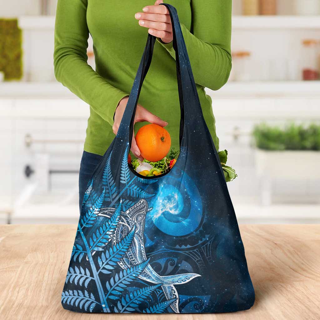New Zealand Matariki Grocery Bag Maori Koru With Humpback Whale Blue LT05 - Polynesian Pride