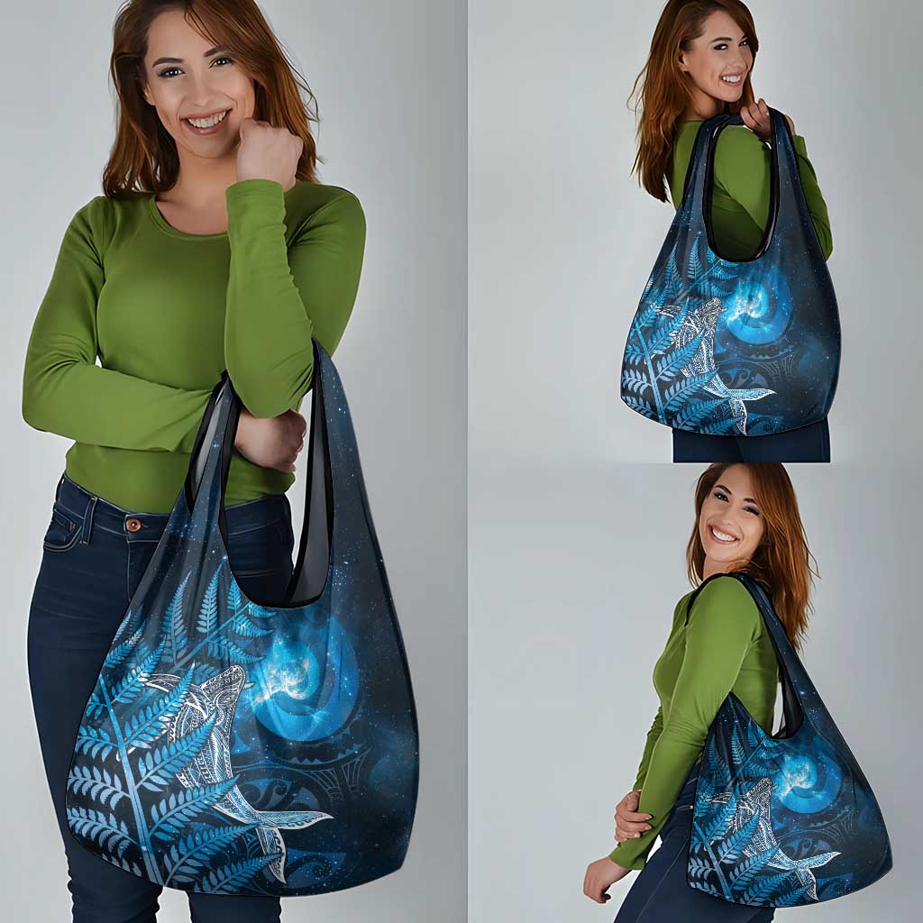 New Zealand Matariki Grocery Bag Maori Koru With Humpback Whale Blue LT05 - Polynesian Pride