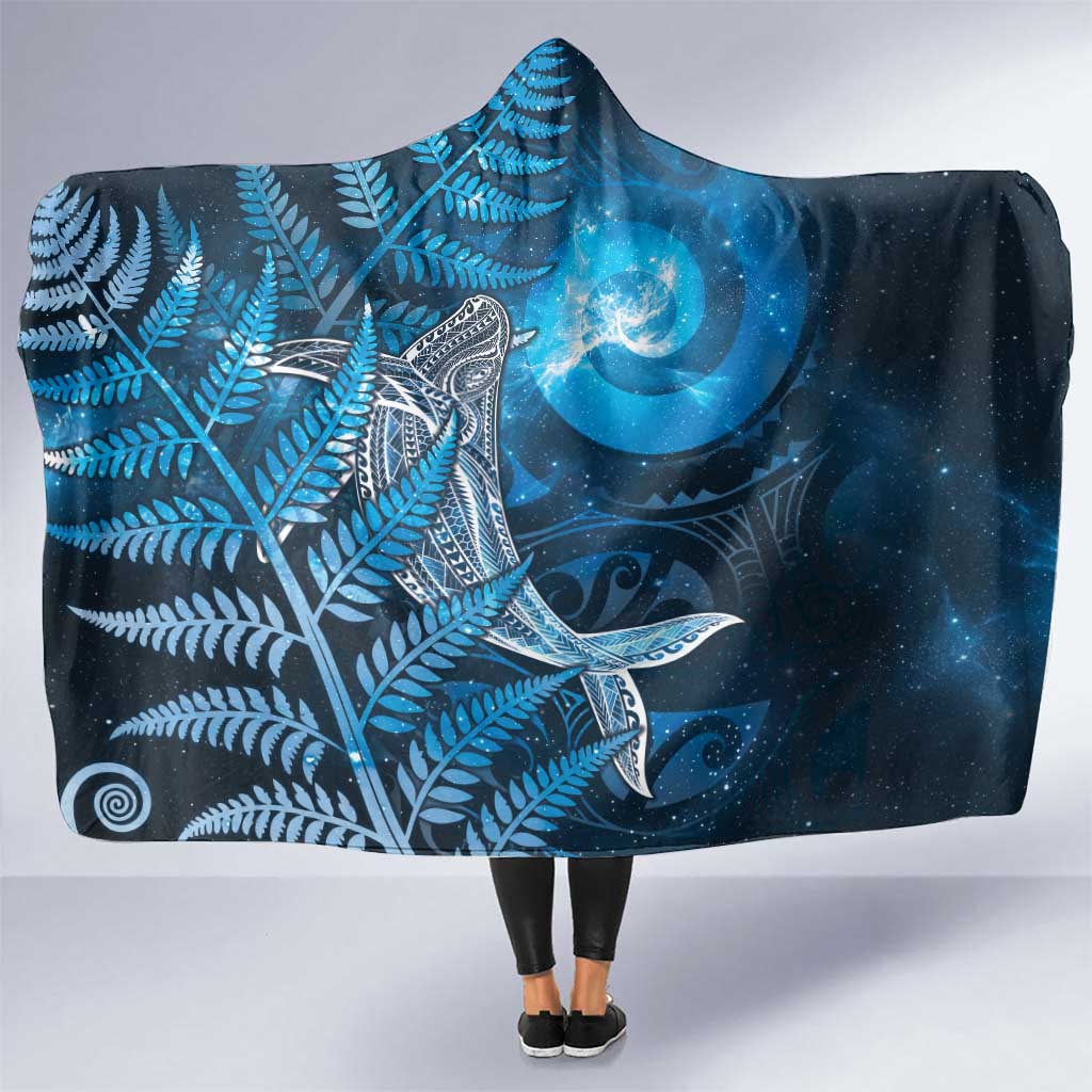 New Zealand Matariki Hooded Blanket Maori Koru With Humpback Whale Blue