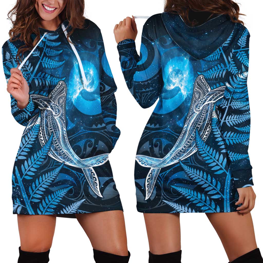 New Zealand Matariki Hoodie Dress Maori Koru With Humpback Whale Blue LT05 - Polynesian Pride