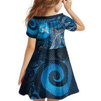 New Zealand Matariki Kid Short Sleeve Dress Maori Koru With Humpback Whale Blue