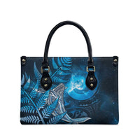 New Zealand Matariki Leather Bag Maori Koru With Humpback Whale Blue