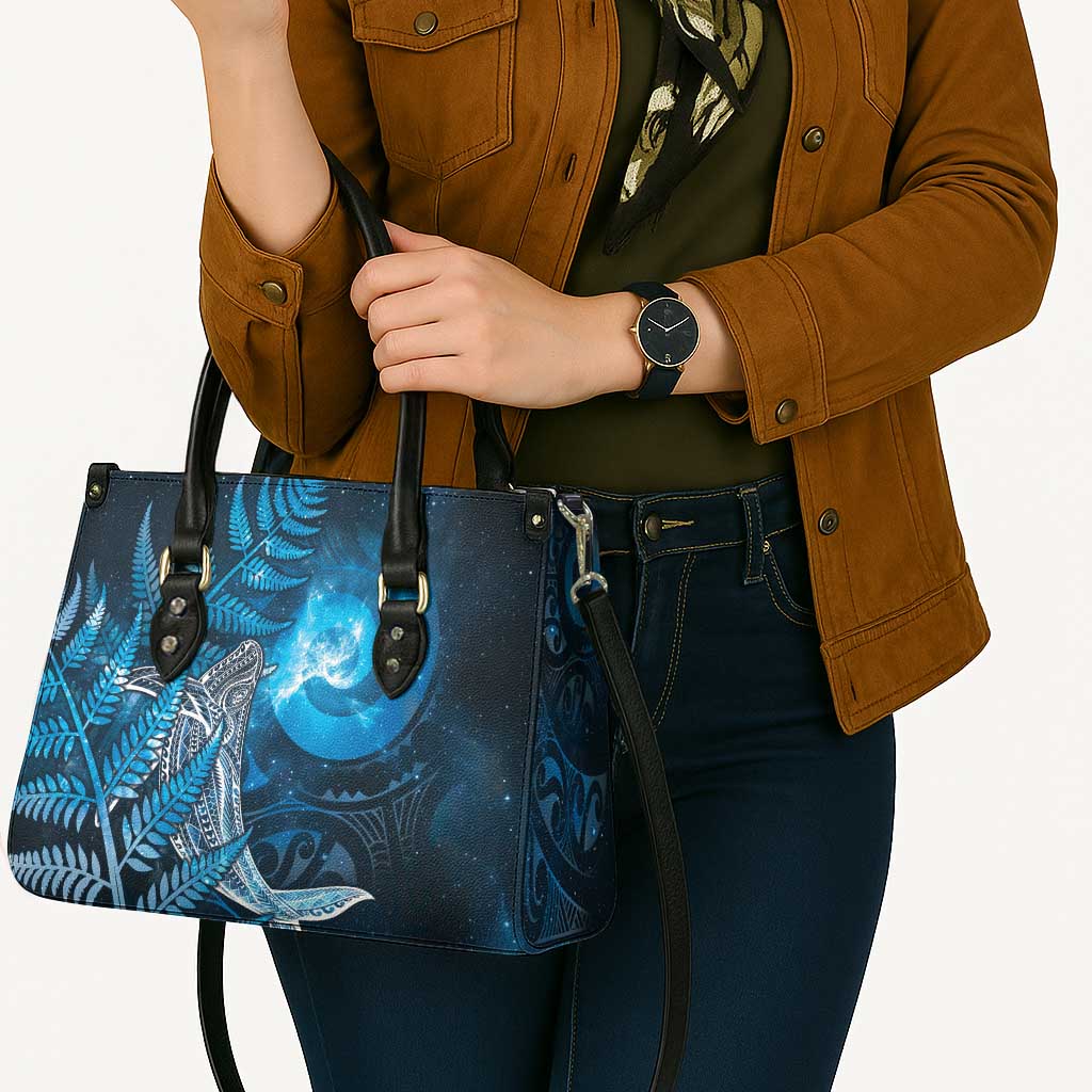 New Zealand Matariki Leather Bag Maori Koru With Humpback Whale Blue