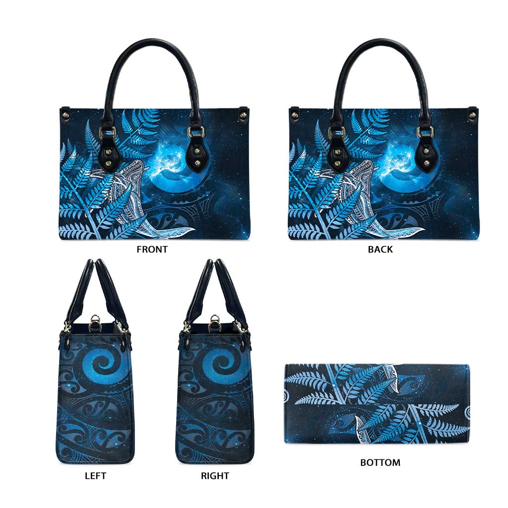 New Zealand Matariki Leather Bag Maori Koru With Humpback Whale Blue