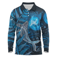 New Zealand Matariki Long Sleeve Polo Shirt Maori Koru With Humpback Whale Blue LT05 Blue - Polynesian Pride