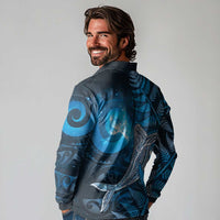 New Zealand Matariki Long Sleeve Polo Shirt Maori Koru With Humpback Whale Blue LT05 - Polynesian Pride