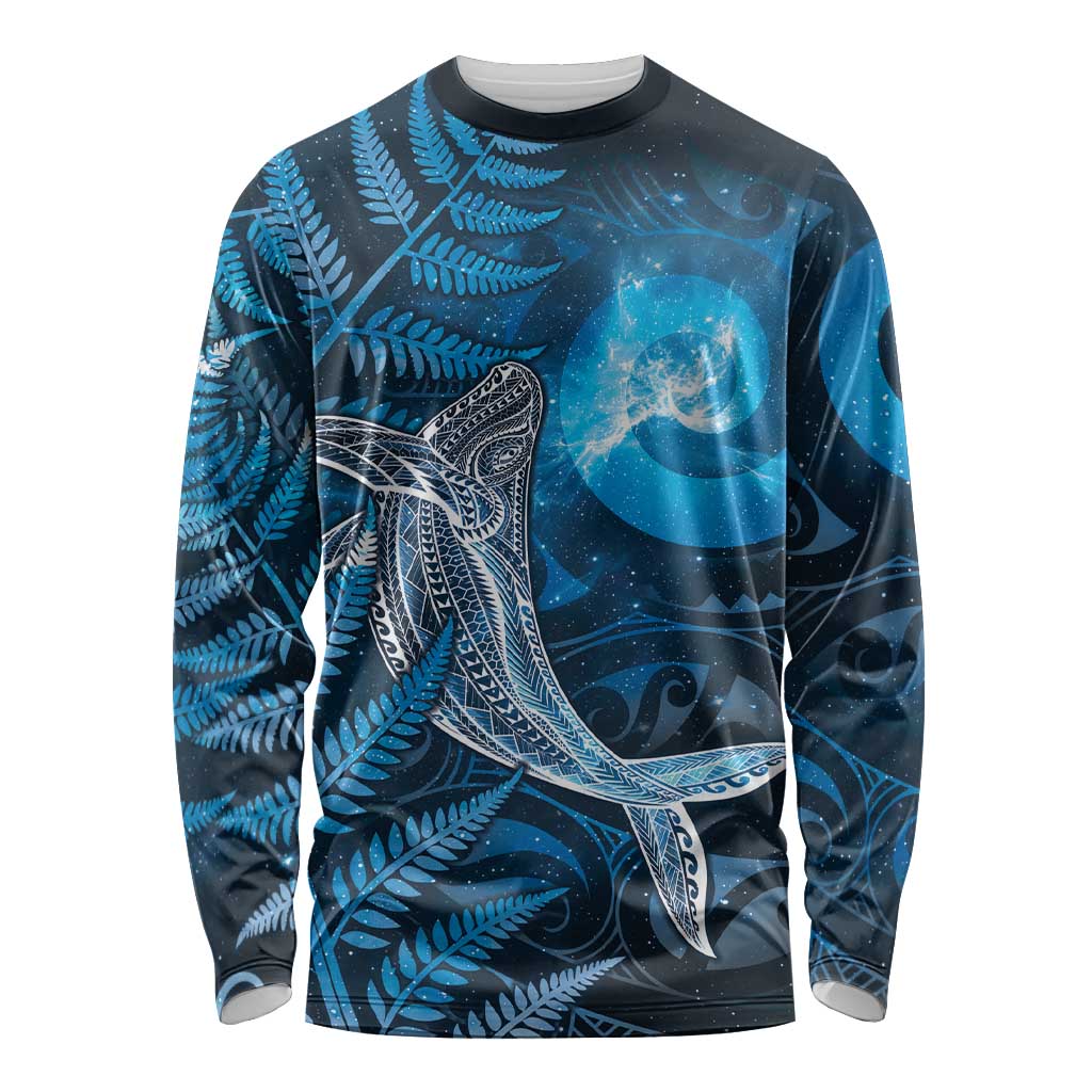 New Zealand Matariki Long Sleeve Shirt Maori Koru With Humpback Whale Blue