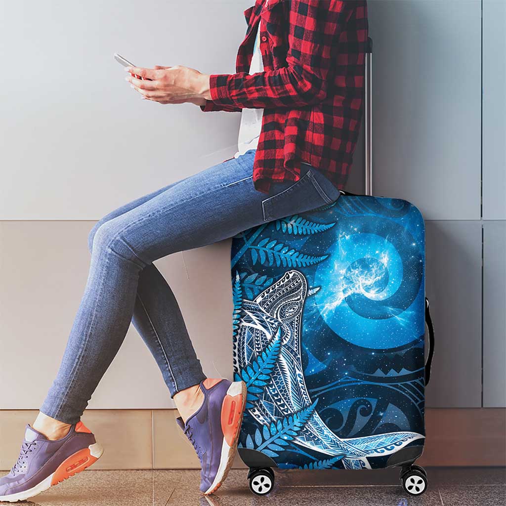 New Zealand Matariki Luggage Cover Maori Koru With Humpback Whale Blue