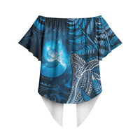 New Zealand Matariki Off Shoulder Wrap Waist Top Maori Koru With Humpback Whale Blue LT05 - Polynesian Pride