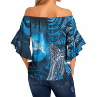 New Zealand Matariki Off Shoulder Wrap Waist Top Maori Koru With Humpback Whale Blue LT05 - Polynesian Pride