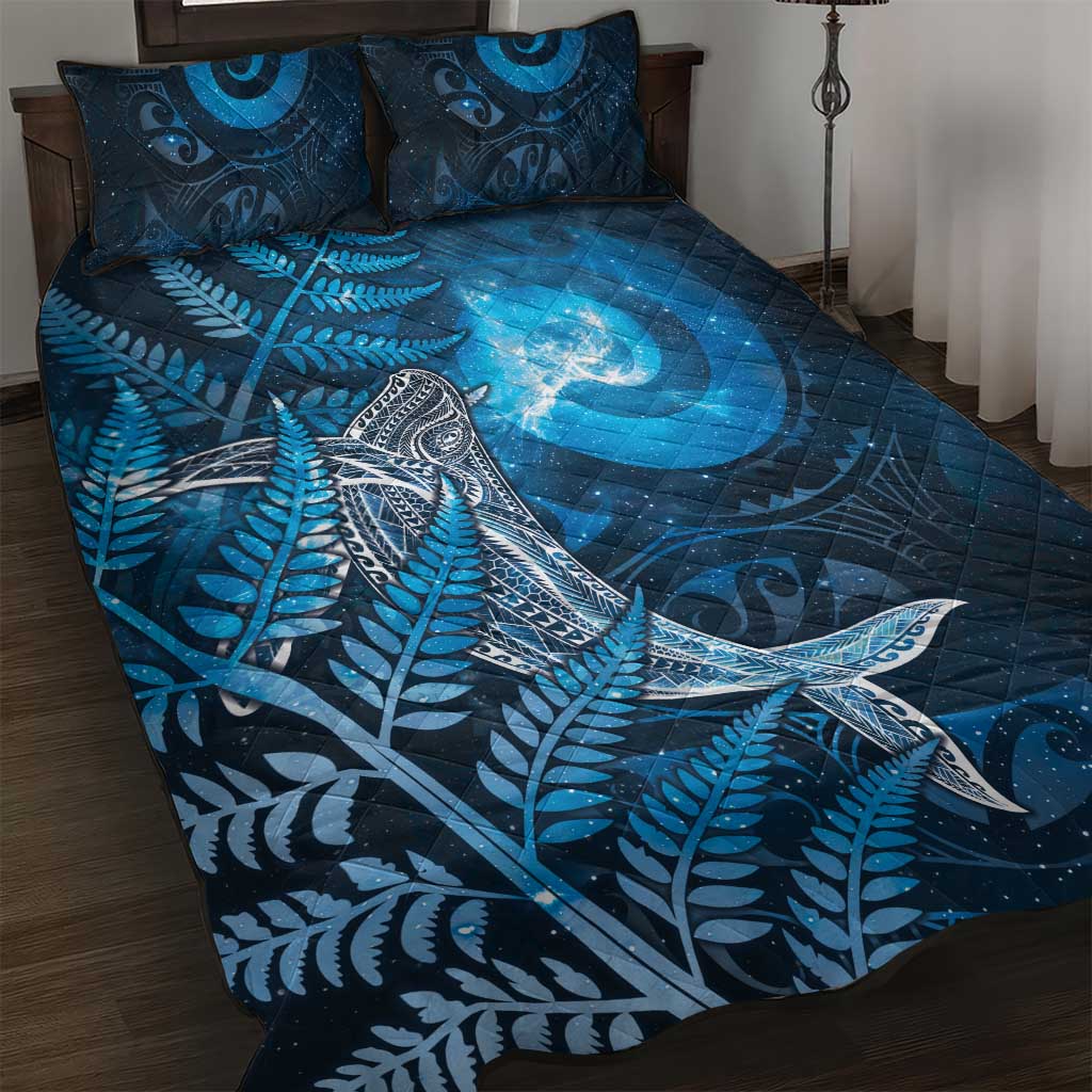 New Zealand Matariki Quilt Bed Set Maori Koru With Humpback Whale Blue LT05 Blue - Polynesian Pride