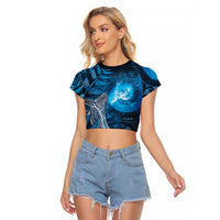 New Zealand Matariki Raglan Cropped T Shirt Maori Koru With Humpback Whale Blue