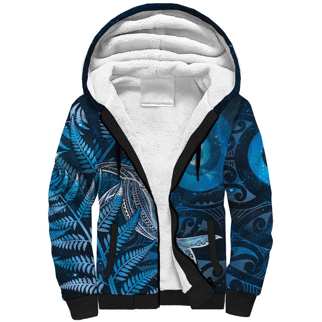 New Zealand Matariki Sherpa Hoodie Maori Koru With Humpback Whale Blue LT05 Unisex Blue - Polynesian Pride