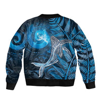 New Zealand Matariki Sleeve Zip Bomber Jacket Maori Koru With Humpback Whale Blue