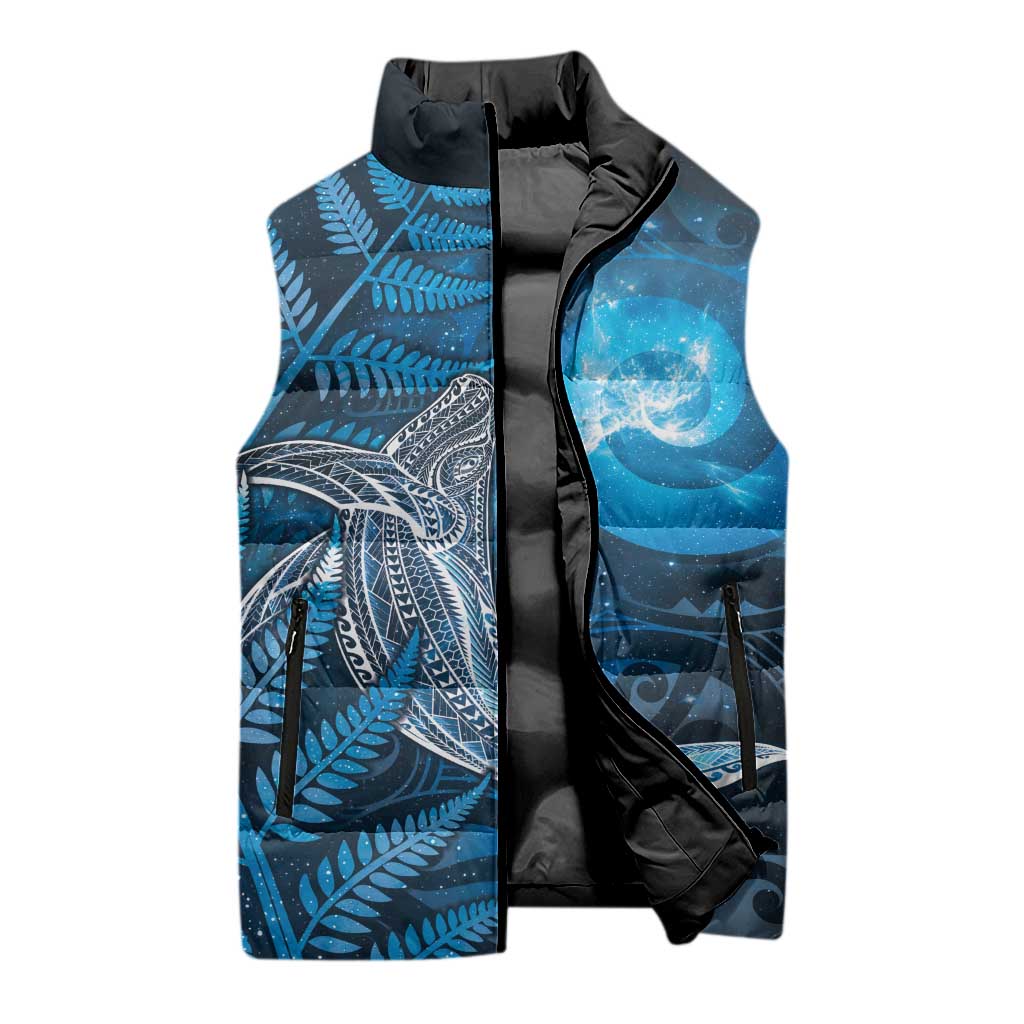 New Zealand Matariki Sleeveless Puffer Jacket Maori Koru With Humpback Whale Blue