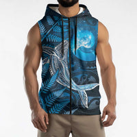 New Zealand Matariki Sleeveless Zip Hoodie Maori Koru With Humpback Whale Blue LT05 - Polynesian Pride
