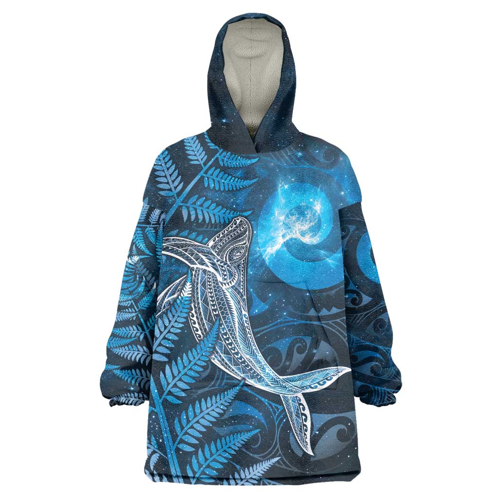 New Zealand Matariki Wearable Blanket Hoodie Maori Koru With Humpback Whale Blue