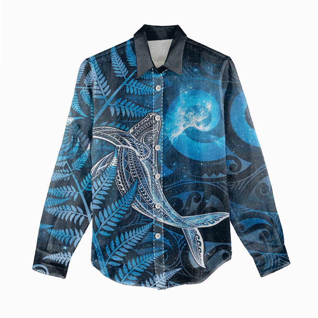 New Zealand Matariki Women Casual Shirt Maori Koru With Humpback Whale Blue LT05 - Polynesian Pride