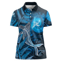 New Zealand Matariki Women Polo Shirt Maori Koru With Humpback Whale Blue LT05 Female Blue - Polynesian Pride