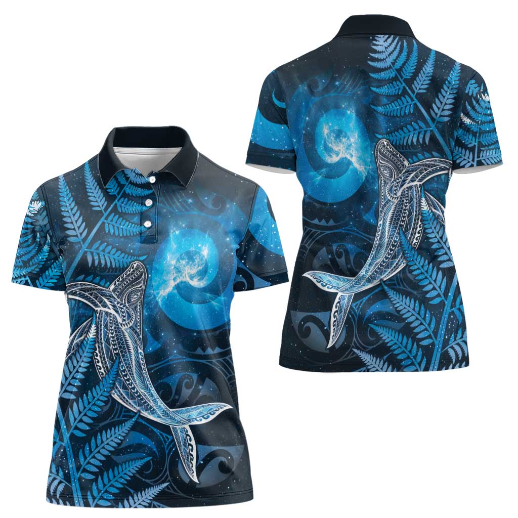New Zealand Matariki Women Polo Shirt Maori Koru With Humpback Whale Blue LT05 - Polynesian Pride