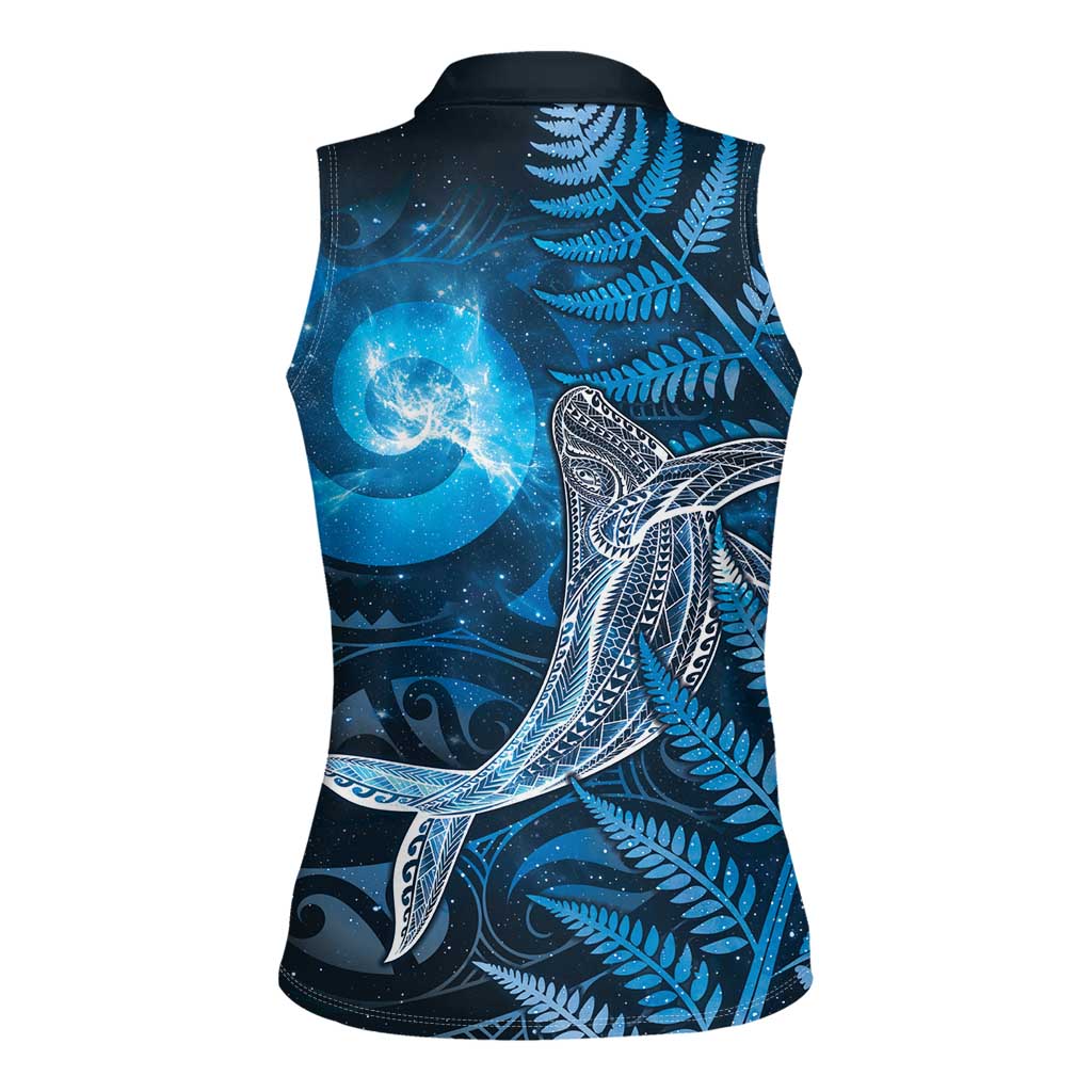 New Zealand Matariki Women Sleeveless Polo Shirt Maori Koru With Humpback Whale Blue LT05 - Polynesian Pride