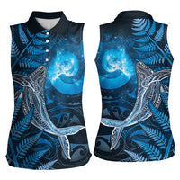 New Zealand Matariki Women Sleeveless Polo Shirt Maori Koru With Humpback Whale Blue LT05 - Polynesian Pride