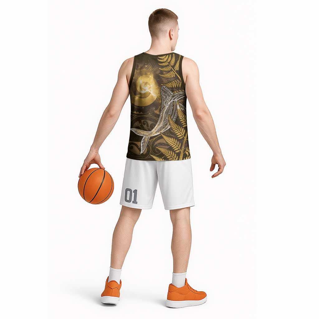 New Zealand Matariki Basketball Jersey Maori Koru With Humpback Whale Gold LT05 - Polynesian Pride