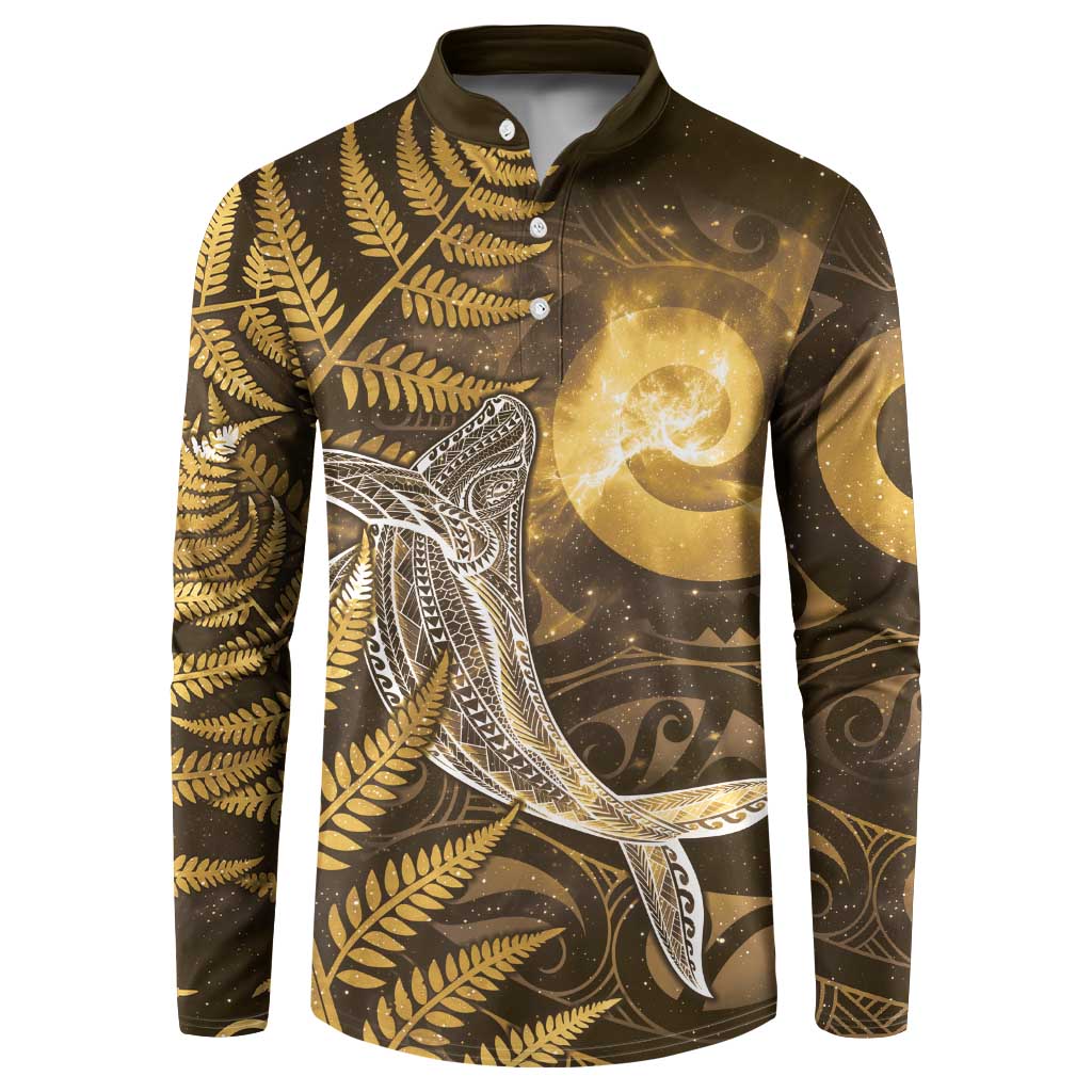 New Zealand Matariki Button Sweatshirt Maori Koru With Humpback Whale Gold