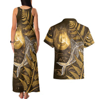New Zealand Matariki Couples Matching Tank Maxi Dress and Hawaiian Shirt Maori Koru With Humpback Whale Gold LT05 - Polynesian Pride