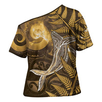 New Zealand Matariki Cross Shoulder Shirt Maori Koru With Humpback Whale Gold LT05 - Polynesian Pride