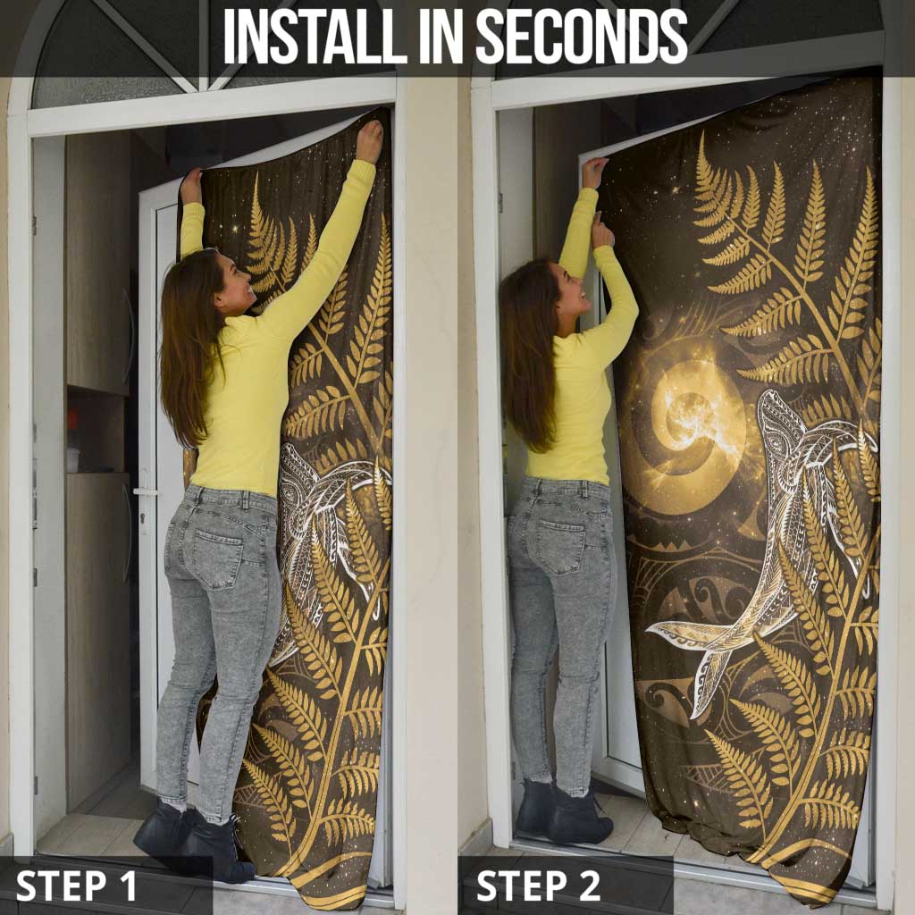New Zealand Matariki Door Cover Maori Koru With Humpback Whale Gold