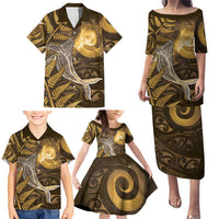 New Zealand Matariki Family Matching Puletasi and Hawaiian Shirt Maori Koru With Humpback Whale Gold LT05 - Polynesian Pride