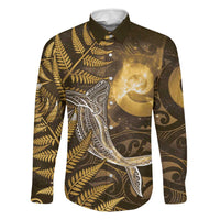 New Zealand Matariki Family Matching Puletasi and Hawaiian Shirt Maori Koru With Humpback Whale Gold LT05 Dad's Shirt - Long Sleeve Gold - Polynesian Pride