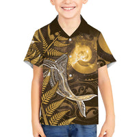 New Zealand Matariki Family Matching Short Sleeve Bodycon Dress and Hawaiian Shirt Maori Koru With Humpback Whale Gold LT05 Son's Shirt Gold - Polynesian Pride