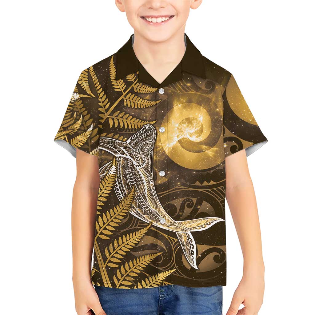 New Zealand Matariki Family Matching Summer Maxi Dress and Hawaiian Shirt Maori Koru With Humpback Whale Gold LT05 Son's Shirt Gold - Polynesian Pride