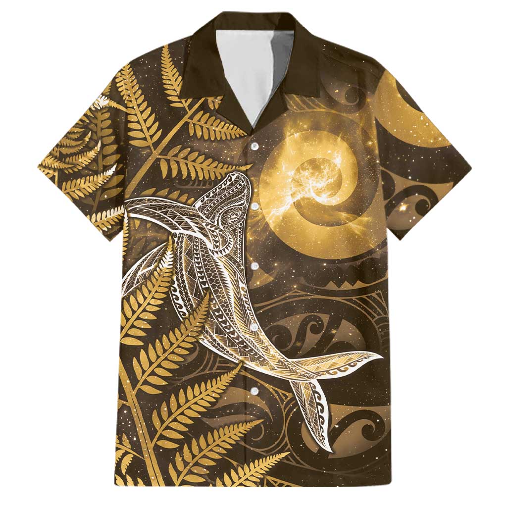 New Zealand Matariki Family Matching Tank Maxi Dress and Hawaiian Shirt Maori Koru With Humpback Whale Gold LT05 Dad's Shirt - Short Sleeve Gold - Polynesian Pride