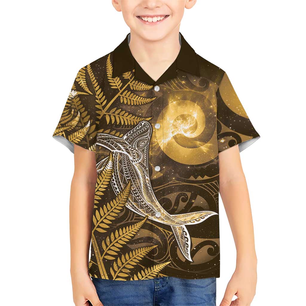 New Zealand Matariki Hawaiian Shirt Maori Koru With Humpback Whale Gold